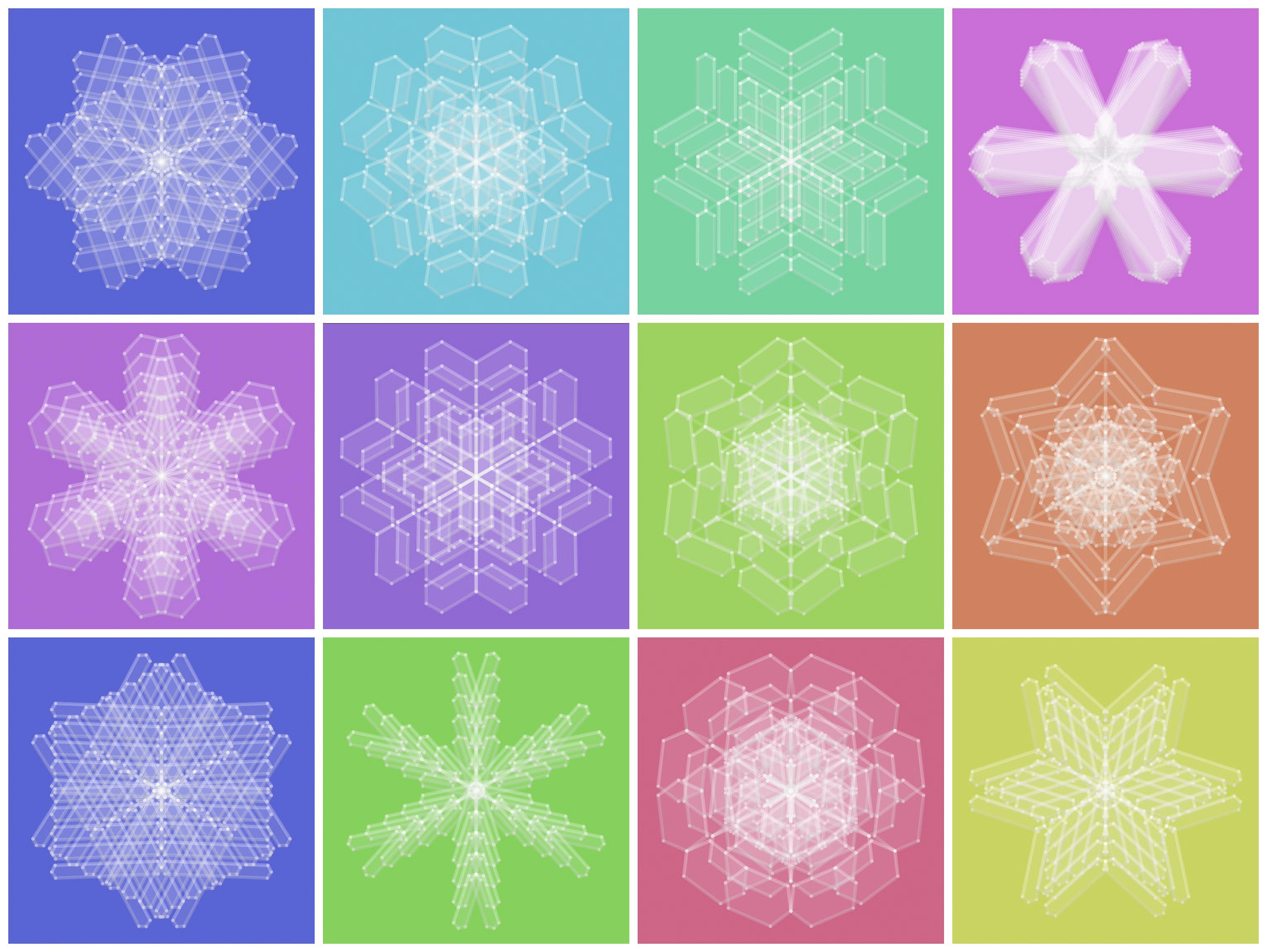 Colourful generative snowflake variations